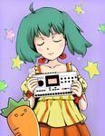  ahoge bad_id bad_pixiv_id blush bob_cut carrot closed_eyes dress drum_machine food game_console green_hair highres instrument kodaka_(ast) machinedrum_sps-1 macross macross_frontier mixing_console music ranka_lee sampler science_fiction solo star synthesizer vegetable 