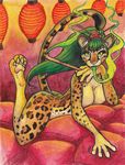  feline female green_eyes green_hair hair hindpaw leopard looking_at_viewer mammal nude opium paws pinup pose shiverz smoke smoking solo 