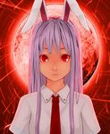  animal_ears bunny_ears dress_shirt face full_moon lavender_hair long_hair looking_at_viewer moon necktie purple_hair red red_background red_eyes red_moon red_neckwear reisen_udongein_inaba shirt solo straight_hair touhou upper_body zerogyakuten 