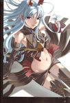  aliasse armpits breasts highres honjou_raita horns long_hair medium_breasts midriff navel official_art red_eyes senjou_no_valkyria senjou_no_valkyria_2 sideboob silver_hair solo thighhighs very_long_hair 