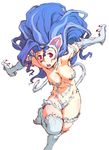  animal_ears big_hair blue_hair breasts cat_ears cat_tail claws cleavage felicia fur long_hair medium_breasts oono_tsutomu open_mouth pink_eyes solo tail vampire_(game) 