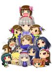  6+girls afuu ahoge akizuki_ritsuko amami_haruka antenna_hair black_hair blonde_hair blue_eyes blue_hair blush brown_eyes brown_hair chi-chan chibi chibiki chihya everyone fang futami_ami futami_mami ganaha_hibiki glasses green_eyes hagiwara_yukiho hairband haruka-san hoshii_miki idolmaster io_(puchimasu!) kikuchi_makoto kisaragi_chihaya koami komami long_hair makochi_(puchimasu!) minase_iori miura-san miura_azusa multiple_girls open_mouth orange_hair puchimasu puchimasu! shijou_takane short_hair shorts silver_hair skirt smile takanya takatsuki_yayoi yayo yukipo 