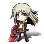  alisa_ilinichina_amiella arisa_iriinchina_amieera blue_eyes boots chibi fingerless_gloves gloves god_eater open_clothes open_shirt shirt skirt smile solo thigh_boots thighhighs weapon white_hair withe_hair 