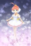  ahiru ahoge bad_id bad_pixiv_id ballerina ballet_slippers bare_shoulders beads blue_eyes bracelet crown dress flower highres jewelry necklace pantyhose pendant pink_hair princess_tutu princess_tutu_(character) shoe_ribbon smile solo tutu 