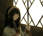  bad_id bad_pixiv_id black_eyes black_hair hairband hand_on_window hanno indoors jewelry long_hair looking_away looking_out_window necklace original solo window 