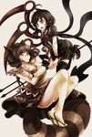  animal_ears asymmetrical_wings bow breasts cleavage crossed_arms fang frills futatsuiwa_mamizou glasses high_heels houjuu_nue leaf leaf_on_head medium_breasts multiple_girls namuko open_mouth pince-nez polearm raccoon_ears raccoon_tail shoes snake tail thighhighs touhou trident weapon wings 