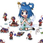  &gt;_&lt; belt beret blue_dress blue_eyes blue_hair blush child clone closed_eyes dress drooling egg fangs gameplay_mechanics girl_on_top hair_ornament hair_rings hair_stick hat hozenkakari jiangshi jumping kaku_seiga knife lowres magic:_the_gathering mario_(series) minigirl miyako_yoshika multiple_girls o_o ofuda open_mouth outstretched_arms shawl sitting sleeping super_mario_bros. thighhighs throwing_knife touhou vest weapon yoshi yoshi_egg zettai_ryouiki zombie_pose 