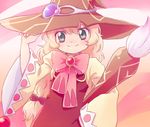  bad_id bad_pixiv_id beryl_benito blonde_hair bow green_eyes hat long_hair m_(wwwwwaa) paintbrush pink_background pink_bow ribbon smile solo tales_of_(series) tales_of_hearts witch_hat 
