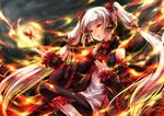  bad_deviantart_id bad_id bare_shoulders boots borrowed_character bug butterfly detached_sleeves fire flame flower horns insect long_hair pixiv_fantasia pixiv_fantasia_5 red_eyes red_flower red_rose rose solo twintails white_hair yukihomu 