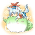  :3 =_= animal_ears bad_id bad_pixiv_id blue_hair chibi dual_persona ex-keine expressive_clothes highres horn_ribbon horns kamishirasawa_keine kamishirasawa_keine_(hakutaku) rebecca_(keinelove) ribbon sukusuku_hakutaku tail touhou 