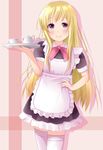  absurdres apron blonde_hair blue_eyes hand_on_hip highres k-on! kotobuki_tsumugi long_hair maid solo tateshina tea_set thighhighs tray waitress 