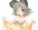  &gt;_&lt; :p animal_ears blush bra breasts closed_eyes covering covering_breasts grey_bra grey_hair holding_hands ishikkoro lingerie mouse mouse_ears nazrin nude one_eye_closed red_eyes short_hair small_breasts solo sweat tongue tongue_out touhou towel trembling underboob underwear upper_body 