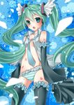  detached_sleeves hatsune_miku headphones headset long_hair necktie open_clothes open_mouth panties petals solo striped striped_panties thighhighs twintails underwear very_long_hair vocaloid yayoi_(egoistic_realism) 