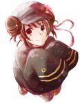  alternate_eye_color axis_powers_hetalia bad_id bad_pixiv_id brown_hair cabbie_hat china_(hetalia) chinese_clothes double_bun flower from_above genderswap genderswap_(mtf) hair_flower hair_ornament hat highres kinako_(goboshi) kneeling long_sleeves looking_at_viewer looking_up military military_uniform pants red_eyes sketch sleeves_past_wrists slippers smile solo uniform white_background 