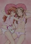  :&lt; armpits bare_shoulders blush blush_stickers bow bow_panties breasts brown_hair face flat_chest hair_down hands hood hoodie houjou_hibiki hummy_(suite_precure) leg_between_thighs long_hair minamino_kanade multiple_girls navel panties pink_panties precure sakura_kotetsu sleeping sleeveless sleeveless_hoodie small_breasts spread_legs suite_precure sweatdrop triangle_mouth underboob underwear white_panties 