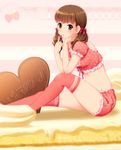  bad_id bad_pixiv_id brown_eyes brown_hair chocolate chocolate_heart copyright_name extra food frills fruit heart k-on! long_hair polka_dot shian_(my_lonly_life.) shorts solo strawberry thighhighs twintails wakaouji_ichigo 