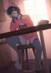  bandage bottomless casual_nudity cat clothed clothing feline flaccid food frosh fruit fumiko furniture girly inside kitchen looking_at_viewer male mammal oversized_clothing partially_clothed penis smile solo stare sweater table uncut 