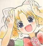  :d animal_ears blue_eyes blush cat_ears double_v earrings fang highres jewelpet_(series) jewelpet_twinkle jewelry long_hair looking_at_viewer miria_marigold_mackenzie nyama open_mouth smile solo v 