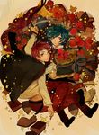  apple bad_id bad_pixiv_id blue_hair food fruit green_eyes jamijami mawaru_penguindrum multiple_boys red_hair school_uniform short_hair takakura_kanba takakura_shouma 