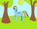  blue_fur cutie_mark equine female friendship_is_magic horse multi-colored_hair my_little_pony pegasus pony rainbow_dash_(mlp) rainbow_hair sun tail tree wings wood 