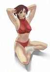  armpits arms_behind_head arms_up bad_deviantart_id bad_id brown_hair halter_top halterneck headband indian_style kasugano_sakura lips midriff navel panties red_panties short_hair sitting socks solo sports_bra street_fighter taho underwear underwear_only 