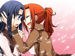  aozaki_touko bad_id bad_pixiv_id black_hair blue_eyes blush closed_eyes kamehima kara_no_kyoukai kokutou_azaka long_hair multiple_girls orange_hair ponytail red_hair tears yuri 