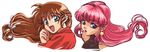  :d blue_eyes blue_seed brown_hair earrings fujimiya_momiji happy jewelry long_hair multiple_girls open_mouth pink_hair pointy_ears smile valencia_tachibana 