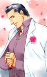  bad_id bad_pixiv_id black_hair blue_eyes boutonniere cabanatan flower formal hands_together jacket jacket_on_shoulders jewelry male_focus necklace petals pink_flower pink_rose rose rose_petals solo suit wade_barrett wwe 