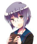  bad_id bad_pixiv_id book brown_eyes cardigan face glasses grey_hair inuga_anahoru kita_high_school_uniform nagato_yuki open_mouth school_uniform serafuku short_hair solo suzumiya_haruhi_no_yuuutsu 