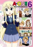  6+girls akiyama_mio blazer blonde_hair blue_eyes brown_hair comic death_devil hair_ornament hairband hairclip hirasawa_yui jacket k-on! kawaguchi_norimi kotobuki_tsumugi long_hair multiple_girls nakano_azusa school_uniform short_hair skirt tainaka_ritsu translated yamanaka_sawako yuuki_sonisuke 