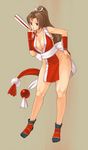  breasts brown_hair character_request cleavage fan japanese_clothes king_of_fighters ponytail shiranui_mai snk solo yokaze_japan 