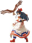  ainu_clothes bird blue_hair boots bow fingerless_gloves gloves hair_bow hawk long_hair looking_back mamahaha nakoruru neo_geo_battle_coliseum official_art ogura_eisuke red_bow reverse_grip samurai_spirits scabbard sheath short_sword snk solo sword weapon 