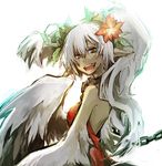  chain copyright_request cuffs feathered_wings feathers fujiwara_akina harpy long_hair monster_girl pointy_ears shackles solo white_hair wings 