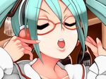  aqua_hair closed_eyes face glasses hatsune_miku headphones irodori_(irotoridori) kocchi_muite_baby_(vocaloid) open_mouth project_diva_(series) project_diva_2nd solo twintails vocaloid 