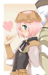  1girl azel_(rune_factory) back-to-back gokubuto_mayuge green_eyes headband heart pink_hair rune_factory rune_factory_oceans short_hair silver_hair sonia_(rune_factory) 