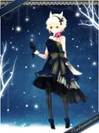  bare_shoulders choker dress flower gloves pantyhose pixiv_mein_schatzli! silver_hair snow snowflakes solo tree yellow_eyes yuukichi 