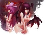  bare_shoulders bat_wings bdsm breasts candle chain collar crescent hat head_wings koakuma leash long_hair multiple_girls nipples nude patchouli_knowledge purple_hair pussy rained red_eyes red_hair see-through slave small_breasts touhou wings 