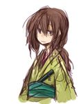  brown_eyes brown_hair copyright_request fujiwara_akina japanese_clothes jitome kimono long_hair obi ponytail sash sketch solo tantou weapon 