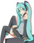  aqua_eyes aqua_hair cro detached_sleeves hatsune_miku long_hair simple_background sitting skirt solo thighhighs twintails very_long_hair vocaloid 