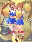  alternate_costume blush brown_hair cheerleader hayate_x_blade kuga_jun long_hair midriff multiple_girls navel noisyu one_eye_closed pom_poms ponytail shizuma_yuho short_hair thighhighs zettai_ryouiki zoom_layer 