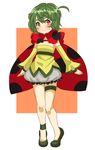  ahoge ankleband bad_id bad_pixiv_id blush bug detached_sleeves dress green_hair insect insect_wings ladybug minemura orange_eyes original smile solo strapless strapless_dress thigh_strap wings 