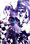  absurdres black_hair black_rock_shooter boots gauntlets greaves hair_over_one_eye highres insane_black_rock_shooter long_hair purple_eyes solo takka_(aegis9294) twintails 