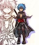  blue_eyes blue_hair copyright_request fujiwara_akina japanese_clothes sword weapon 