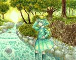  bad_id bad_pixiv_id forest hand_on_hip hat kawashiro_nitori nature river shiratama_(hockey) solo touhou traditional_media tree two_side_up wading water 