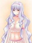  bare_shoulders breasts bustier cleavage detached_sleeves hairband idolmaster idolmaster_(classic) large_breasts light_smile long_hair midriff navel red_eyes shijou_takane shima-shuu silver_hair smile solo very_long_hair 