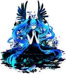  angel_wings aqua_eyes aqua_hair dress hatsune_miku highres long_hair setsu shoes solo twintails very_long_hair vocaloid wings 