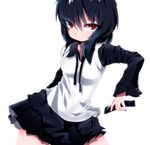  bad_id bad_pixiv_id black_hair cellphone long_hair mizushirazu original phone red_eyes school_uniform skirt solo sweater_vest 