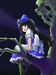  bad_id bad_pixiv_id black_hair blush bow branch hair_bow in_tree long_hair nise_nanatsura red_eyes sitting smile solo star_sapphire touhou tree wings 