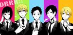  4boys bad_id bad_pixiv_id cellphone column_lineup durarara!! formal glasses heiwajima_shizuo kida_masaomi multiple_boys necktie orihara_izaya phone ryuugamine_mikado shivue smoking sonohara_anri suit sunglasses 