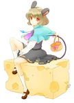  animal_ears bad_id bad_pixiv_id basket cheese chiko_(gugugu) food grey_hair jewelry mouse_ears mouse_tail nazrin pendant red_eyes short_hair solo tail touhou 